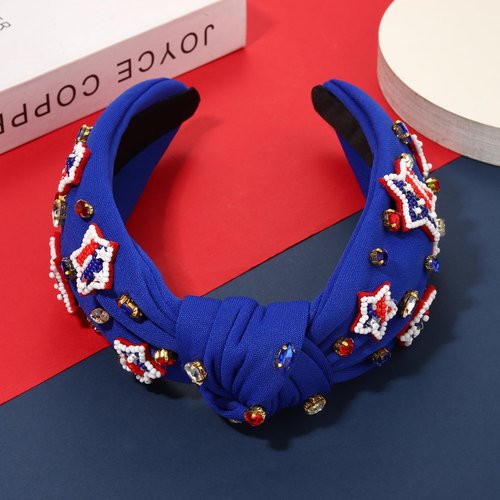 mokkia 4th of July Headband for Women American Flag Star Knotted Headbands Red White and Blue Rhinestone Crystal Top Knot Headbands Patriotic 4th of July Accessories Party Favors (American Flag D)