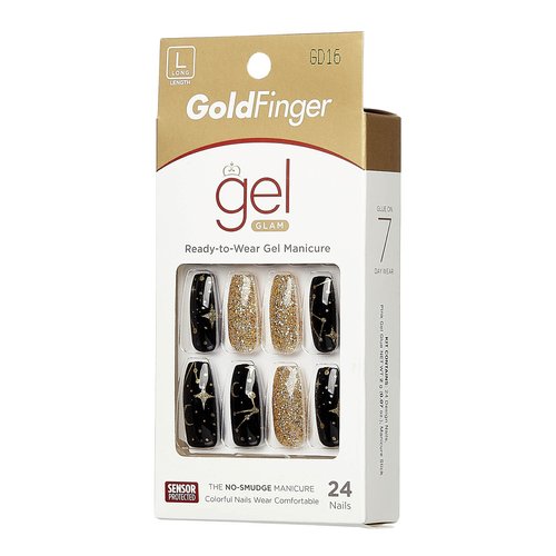 Gold Finger Gel Glam Design Nail, Press On Nails, Gel Nail Kit, Polish Free Manicure Long Length (GD16)