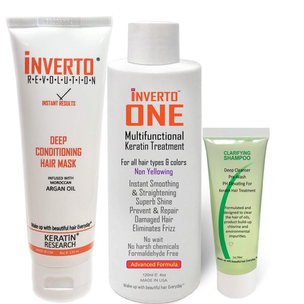 INVERTO ONE Formaldehyde-Free Keratin Hair Treatment Keratina Complex Brazilian Keratin Hair Blowout Treatment Professional Instant Straighten Brasilera keratina tratamiento alisar (120ml+cs+Mask)