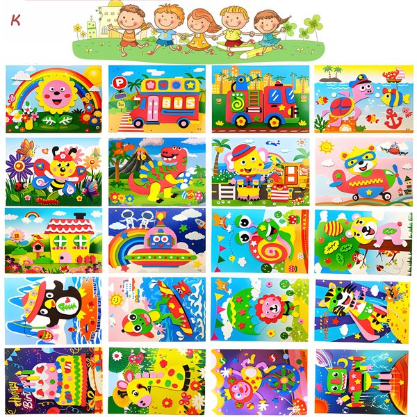 K# 20pcs 3D EVA Foam Sticker Puzzle Game DIY Cartoon Animal Learning Education Toys for Children. Cultivate Kid's Three-Dimensional Thinking. 7"X5" Medium Size.