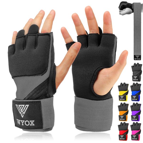 WYOX Gel Premium Hand Wraps for Boxing Gloves, Quick 80cm Wrist Wraps, Padded Knuckle Boxing Wraps for Men, Women, Muay Thai Hand Wraps, MMA Kickboxing Martial Arts Inner Glove (Gray, X-Small)