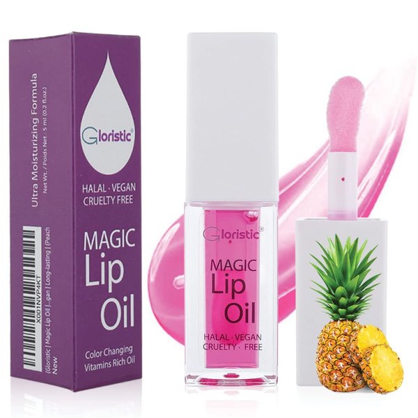Gloristic | Magic Lip Oil | Color Changing Lip Oil | Vitamin Rich Ultra Moisturizing | Plumping Lip Gloss with Jojoba Oil | Halal | Vegan | Long-lasting