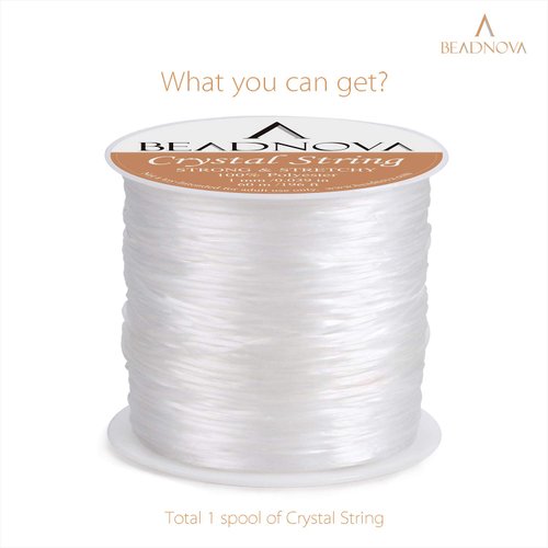 BEADNOVA 1mm Elastic Stretch Crystal String Cord for Jewelry Making Bracelet Beading Thread 60m/roll (Clear White)