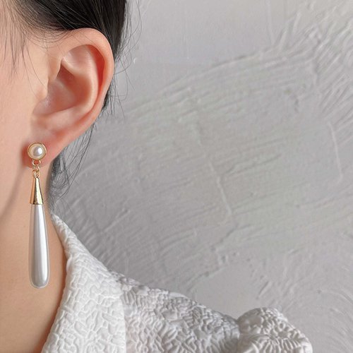 Iaceble Boho Teardrop pearl Earrings Thin pearl Drop Earrings Gold Long pearl Dangle Earrings Vintage pearl Earrings Jewelry for Women and Girls