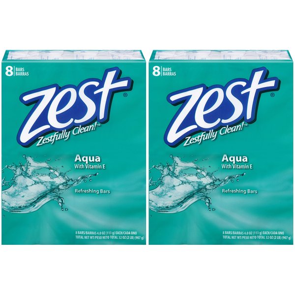 Zest Aqua Bar Soap 4 Ounce, 8 Bar Pack (Pack of 2) 16 Bars Total