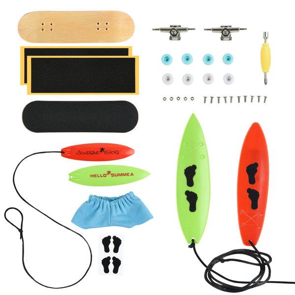 ACFELLE Finger Surfboard with Skateboard Sets, Mini Pant Clothes Toys Fingerboard, Foam Grip Tape and Car Ride Kits
