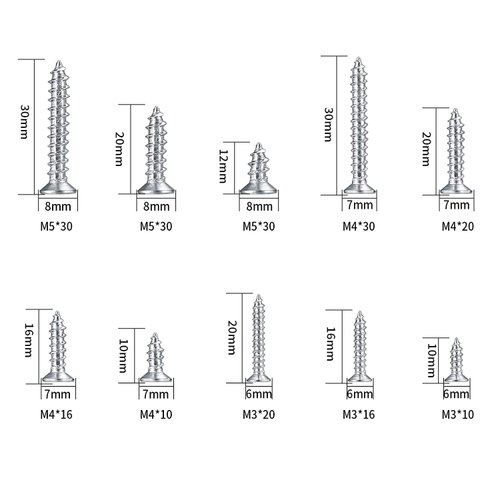 wugongshan 250G Self Tapping Screws Assortment Fasteners Set, M3/M4/M5 Sheet Metal Screws Fasteners Kit, Round Phillips Drive Flat Countersunk Head Wood Screws for Woodworking - 10 Sizes