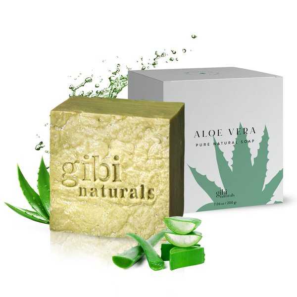 GIBI Aloe Vera Soap Bar - 7.06 Oz Moisturizing Aloe Vera Soap for Face & Body - Cleanses, Hydrates & Soothes Skin - Pure Natural Aloe Vera Bar Soap for All Skin Types