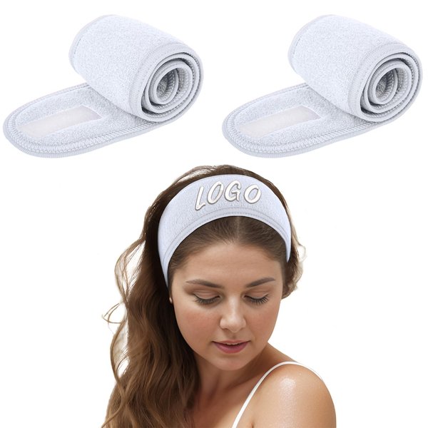TopTie 2PCS Custom Spa Facial Headband Terry Cloth Skincare Head Wrap, Embroidery & Heat Transfer for White Headband