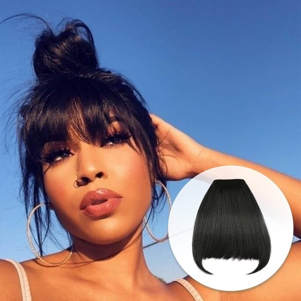 GLAM21USA Bangs Hair Clip In Bangs Clip on Bangs Sweet Bangs Fringe Bang Synthetic Hair Piece Hair Extenstions for Women Sweet Bangs (Fringe Bang, 1B - Off Black)