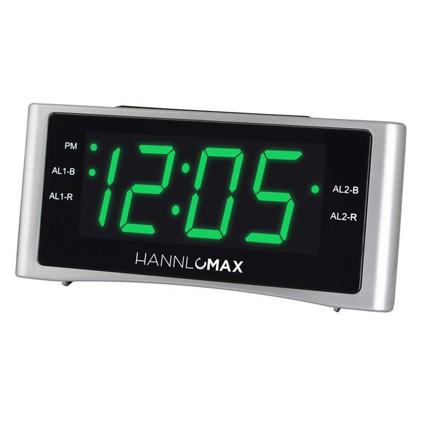 HANNLOMAX HX-148CR Alarm Clock Radio, PLL FM Radio, Dual Alarm, 1.4" Green LED Display, USB Port for 2.1A Charging, AC Power Only.