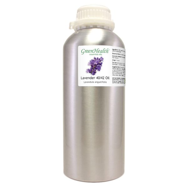 Lavender 40-42 – 32 fl oz (946 ml) Aluminum Bottle w/Plug Cap – 100% Pure Essential Oil – GreenHealth