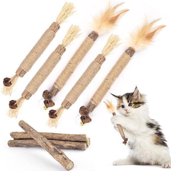 Bissap 10PCS Silvervine Chew Sticks for Cats, Catnip Chew Sticks Cat Toys for Indoor Cat Kitten Teeth Grinding Interactive Feather Toys for Aggressive Chewers Dental Care