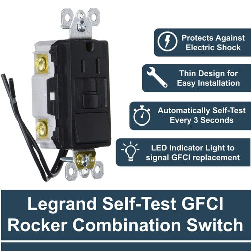 Legrand radiant 1597SWTTRBKCCD4 15 Amp Combination GFCI Self Test Tamper-Resistant Decorator Outlet with Single Pole Light Switch, Black (1 Count)