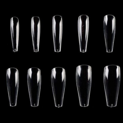 MPNETDEAL 500Pcs Coffin Nails Long Ballerina False Nail Tips Full Cover Fake Artificial Acrylic Nails Extension Tips 10 Size for Nail Salon or Home Use DIY Nail Art Size (Clear)