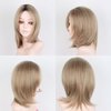 SCENTW Straight Blonde Bob Wigs for White Women Medium Length Ombre Brown Wig with Bangs Synthetic Blonde Wig with Dark Roots Natural Looking Daily Party Use