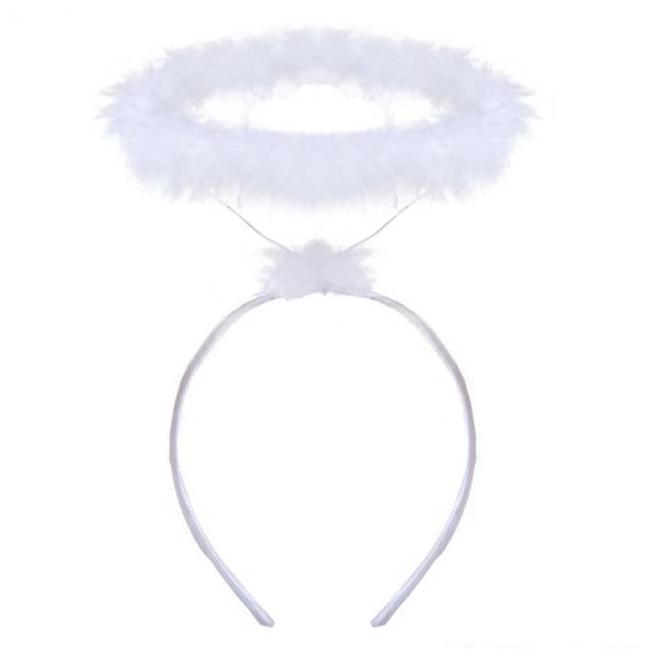 ZSPERKLA Angel Halo Headband White Feather Fluffy Angel Hair Band Halloween Costume Accessory