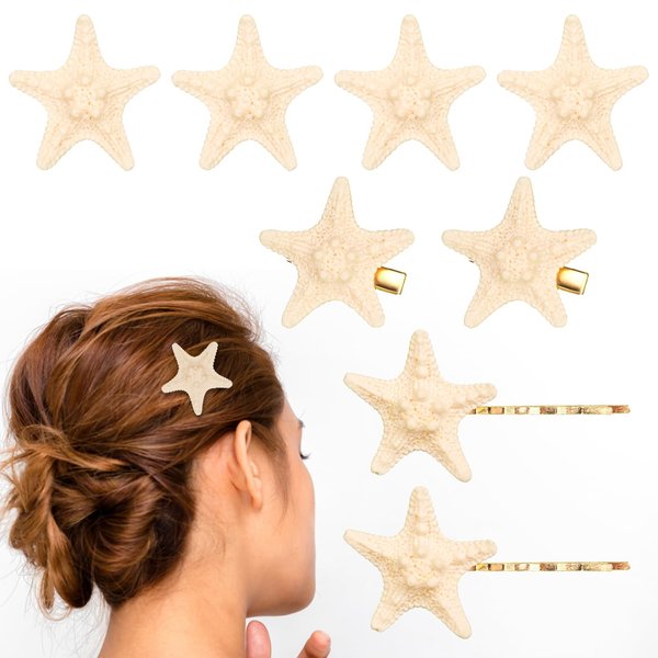 8pcs Starfish Hair Clips, Mermaid Hair Accessories for Girls Women Sea Star Hair Pins Seashell Hair Clips Resin Pretty Starfish Hairpin Barrette Sea Shell Hair Accessories Headpieces Hair Pins