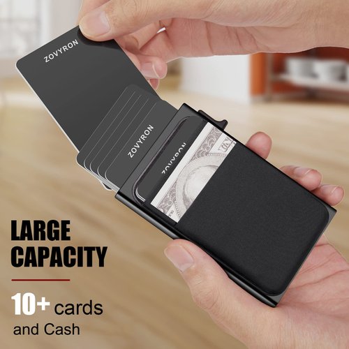 ZOVYRON Slim Pop Up Wallet Card Holder with Money Pocket,Minimalist Wallet for Men RFID Blocking Smart Wallet Metal Card Case
