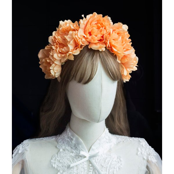 Ansuma Artificial Chrysanthemum Flower Crown Headband, Orange and Yellow Floral Headpiece for Day of the Dead Chrysanthemum Halloween Wedding Festival Cosplay Party (Orange)