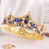 Crystal King Wedding Tiara Vintage Rhinestone Crown Hair Bands For Halloween Birthday Pageant Hair Accessories (Gold With Blue Stone)