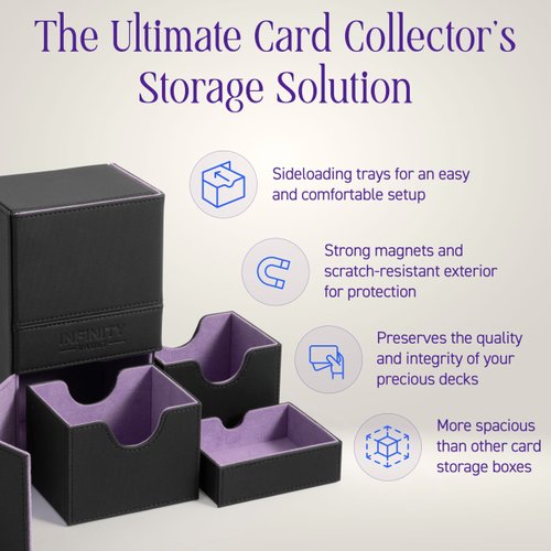 Durable Double Deck Box with Dice Tray - MTG Deck Box Commander Friendly - Protects 200+ Double Sleeved Cards - Designed for MTG Commander Deck Box with Sideloading Card Trays (Lilac Interior)