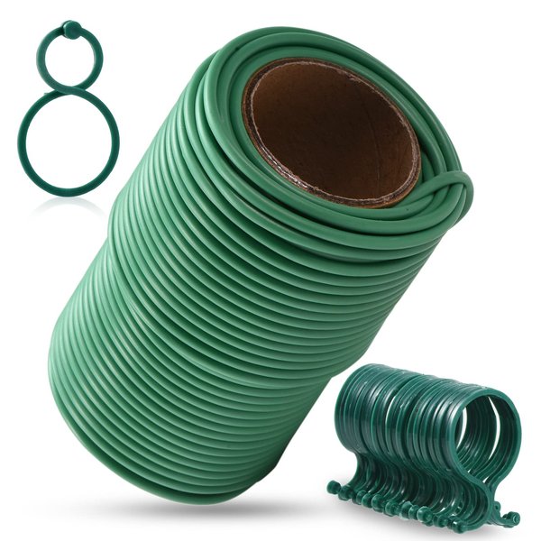 TELENT OUTDOORS 80 Feet Soft Plant Ties Green Plant Twist Ties, Plant Ties for Support with 20 PCS Plant Clips, Gardening Supplies for Plants Office Home Organization 3mm Diameter