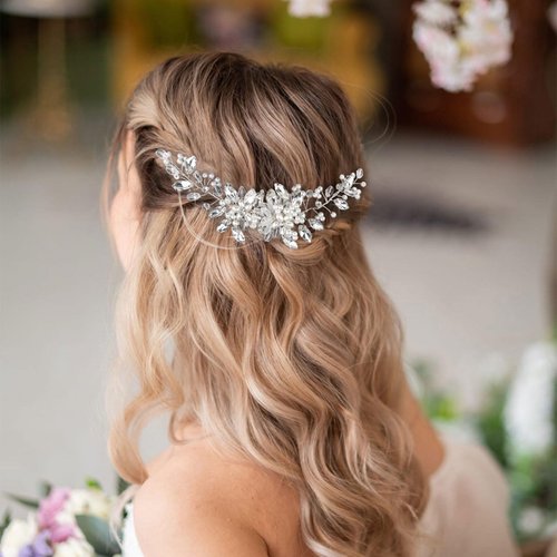 Wedding Bridal Hair Comb Rhinestone Hair Pieces for Brides Pearl Bridal Hair Pins Crystal Headpiece Wedding Silver Hair Accessories for Brides YISSION