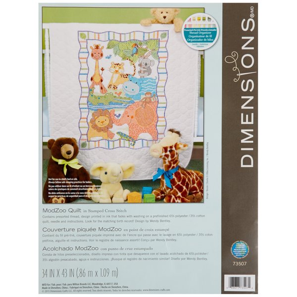 Dimensions Stamped Cross Stitch 'Baby Animals' DIY Baby Quilt, 34" x 43"