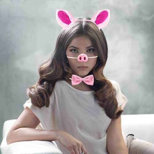 4 Pcs Halloween Pig Ears Headband Nose Bow Tie Tail Pink Pig Hair Hoops Bowtie Animal Pig Headpiece Hairband Hair Bands Women Christmas Party Decoration Cosplay Costume Cute Handmade Hair Accessories