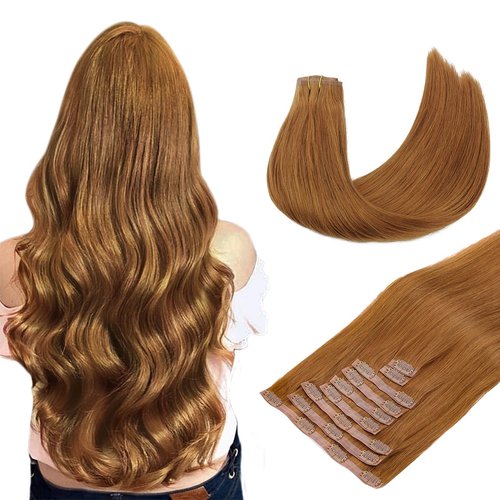 DOORES Hair Extensions Remy Human Hair, Medium Auburn 14 Inch 130g 9pcs, Seamless Clip in Hair Extensions Real Human Hair Seamless Clip Straight Natural Hair Extensions Invisi Edge Hair Extensions