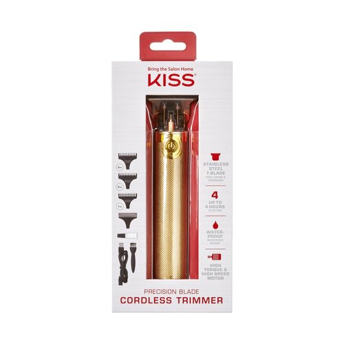 KISS Precision Blade Cordless Hair Trimmer with Stainless Steel T-Blade, High-Torque Motor, 3 Blade Guards, USB Charging, Long-Lasting Lithium-Ion Battery, Waterproof, Up to 4 Hours Runtime