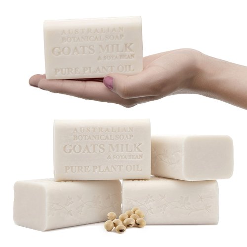 Australian Botanical Soap, Goats Milk & Soya Bean Oil 6.6 oz (187g) Soap Bars | Natural Ingredient Bar Soaps | All Skin Types | Shea Butter Enriched - 4 Count