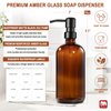 GMISUN Amber Glass Soap Dispenser, 2 Pack Bathroom Hand Soap Dispenser with Stainless Steel Pump, 16 Oz Kitchen Hand and Dish Soap Dispenser Set, Modern Vintage Liquid Brown Soap Dispensers Bottle