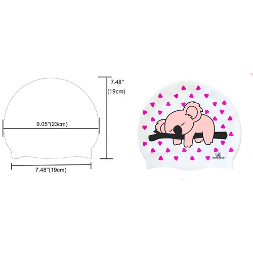 BONDYUEN Unisex- Adult Swim Cap Fit Kids Junior Men Women with Short or Medium Hair Fun Cute Words Design Patterns Silicone Swimming Caps (White/Pink)