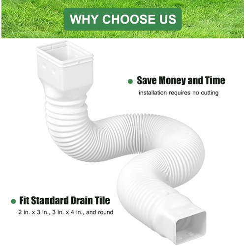 2 Pack Rain Gutter Downspout Extensions Flexible,Drain Downspout Extender Connector 21"-60",Screws for Included,White