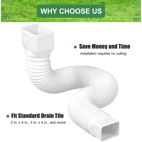2 Pack Rain Gutter Downspout Extensions Flexible,Drain Downspout Extender Connector 21"-60",Screws for Included,White