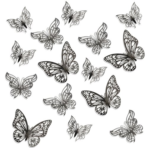 3D Butterfly Wall Stickers, 24pcs Black Butterflies, Butterfly Wall Decor, Butterfly Decor, Butterfly Party Decorations, Butterfly Decorations for Birthday (Style One)