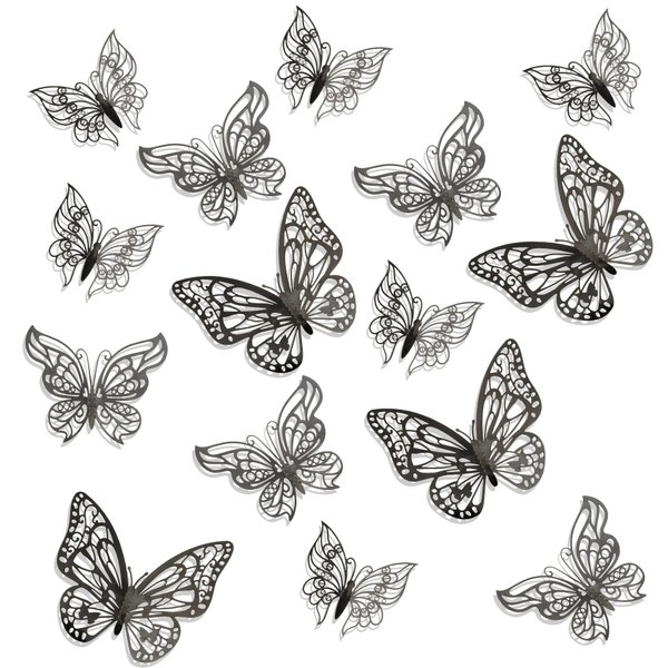 3D Butterfly Wall Stickers, 24pcs Black Butterflies, Butterfly Wall Decor, Butterfly Decor, Butterfly Party Decorations, Butterfly Decorations for Birthday (Style One)