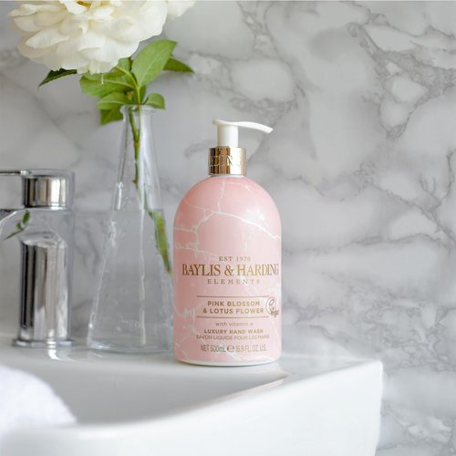Baylis & Harding Liquid Hand Soap Wash with Dispenser, Elements, Pink Blossom & Lotus Flower, 16.9oz/500ml