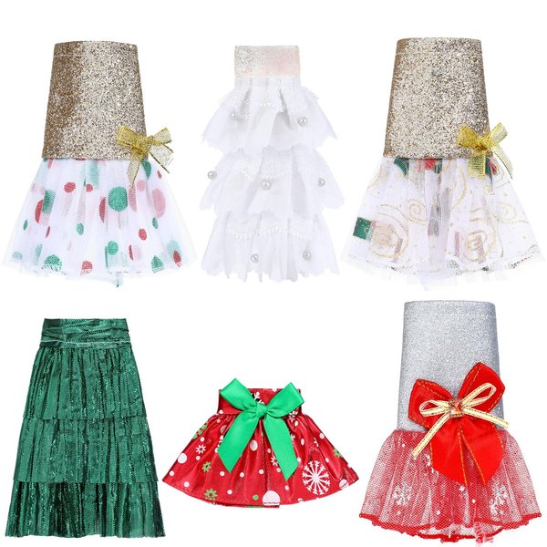 Zhanmai 6 Pieces Christmas Doll Skirts Set Christmas Elf Accessories Dress for Doll Clothing Xmas Doll Clothes Christmas Doll Clothing Costume Accessories, 6 Style (Cute)