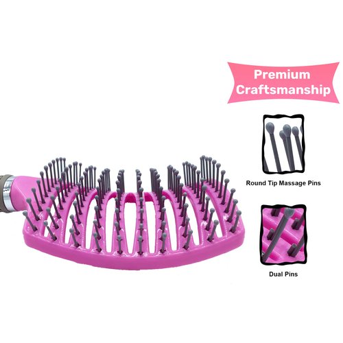 Zabolight Vent Hair Brush Vented Detangling Hair Brush for Thick Long Curly Hair, Curved Fast Blow Drying Brush for Women & Men (Pink)