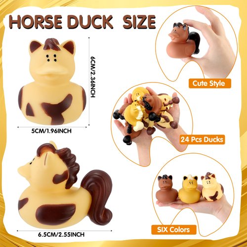 Hungdao 24 Pcs Horse Rubber Duck 2.36 Inch Bucking Horse Ducks Small Ducks Pool Float Bath Decor Gift for Horse Racing Festival Boys Girls Classroom Prizes Baby Shower Party Favors