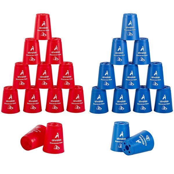 Aivalas Stack Cups, 24pcs Sports Stacking Cup Set Classic Stack Training Game Toys for Boys Girls Kids Stacking Cups with Carry Bag (Blue & Red)