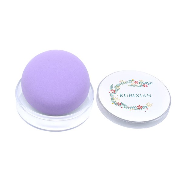 RUBIXIAN Makeup Sponge, 1 Pc Ultra-Soft Air Cushion Powder Puff, PU Beauty Blender and Applicator, Pocket Puff for Blending, Makeup Puff for Foundation, Cream and Concealer (Circular, Light Purple)