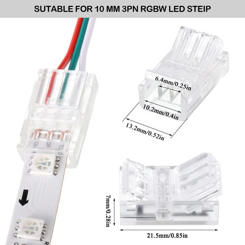 20 Pieces 3 Pin LED Light Connectors Strip to Wire Quick Connector LED Extension 3 Pin LED Strip Connector 10 mm Terminal Strip Connectors Clear Track Lighting Connectors for 5050 LED RGB Strip Light