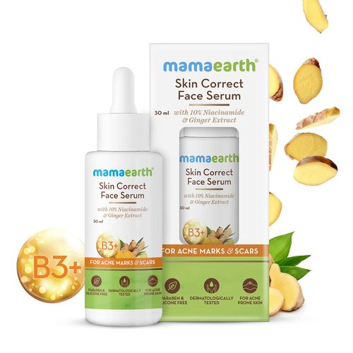 Mamaearth Skin Correct Face Serum | with Niacinamide and Ginger Extract to Reduce Acne Marks and Scars | Hydrating Serum Minimizes Open Pores | 1.01 Fl Oz/30ml