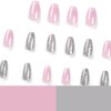 BAOYAALIN French Gradient Pink White Press on Nails Short Medium Coffin Ombre Fake Nails with Glitter Design Glue on Nails for Women Girls Acrylic Ballerina False Nails Stick on Nail for Wedding 24Pcs