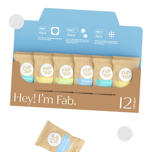 FABTAB Foaming Hand Soap Refill - Natural Hand Soap - Bathroom Hand Wash - Plant-Based - No Harsh Chemicals - Variety Scents - 12 Pack. Makes 12 x 11.9 fl oz (Bottle Not Included)