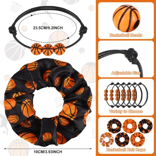 Hotop 48 Pcs Basketball Gifts Basketball Team Gifts Set Included 24 Pcs Hair Scrunchies Hair Bands Elastic Hair Ties 24 Pcs Adjustable Basketball Bracelets for Players Sport Accessories Party Favors